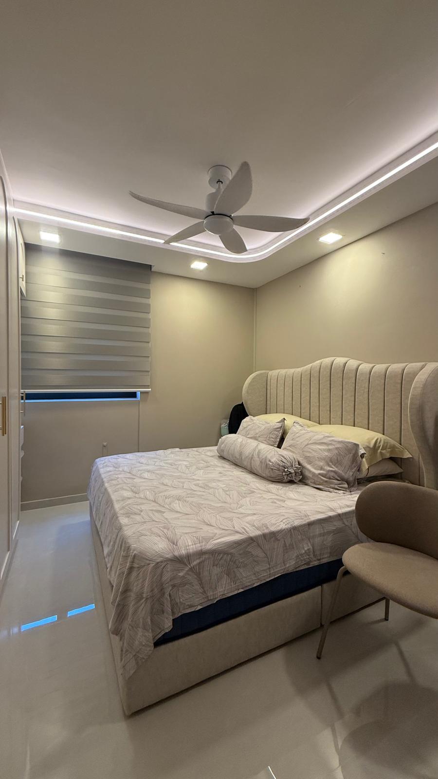 Transitional Bedroom with Homogeneous Tiles and Wardrobe