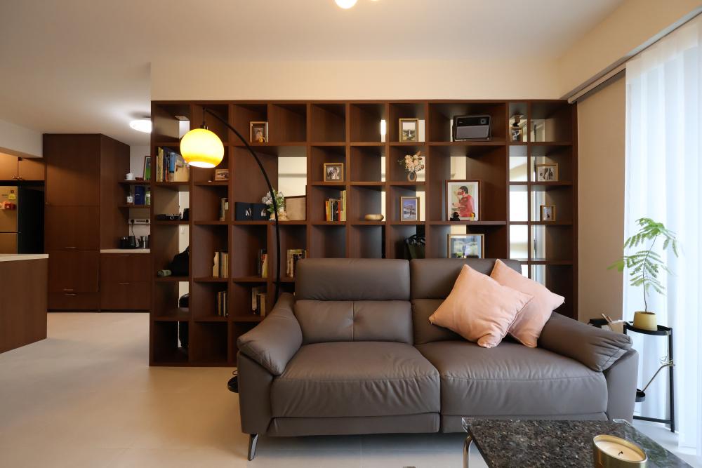 Modern Living Room with Sofa and Display Cabinets