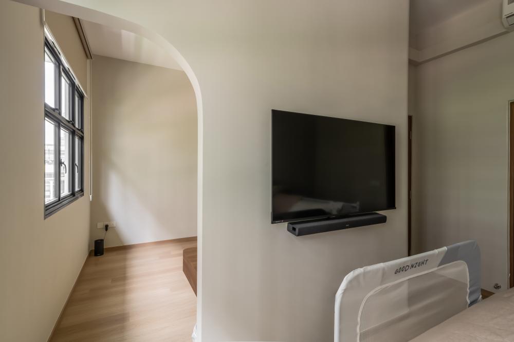 Modern Bedroom with Bookshelf and Vinyl Flooring