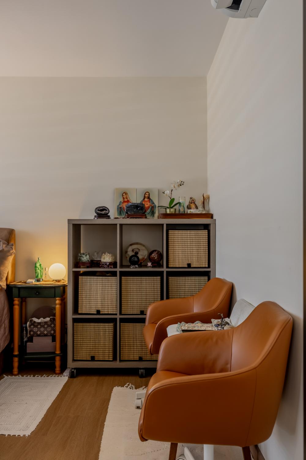 Contemporary Bedroom with Bookshelf and Vinyl Flooring