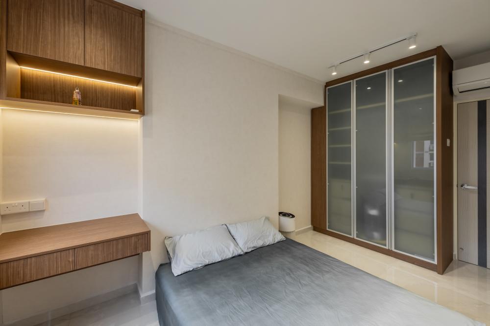 Contemporary Bedroom with Marble Floor and Wardrobe