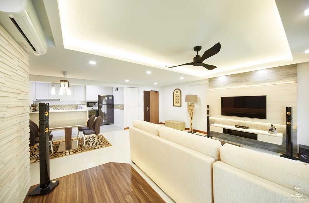 Contemporary Living Room with Wood Flooring and TV Console