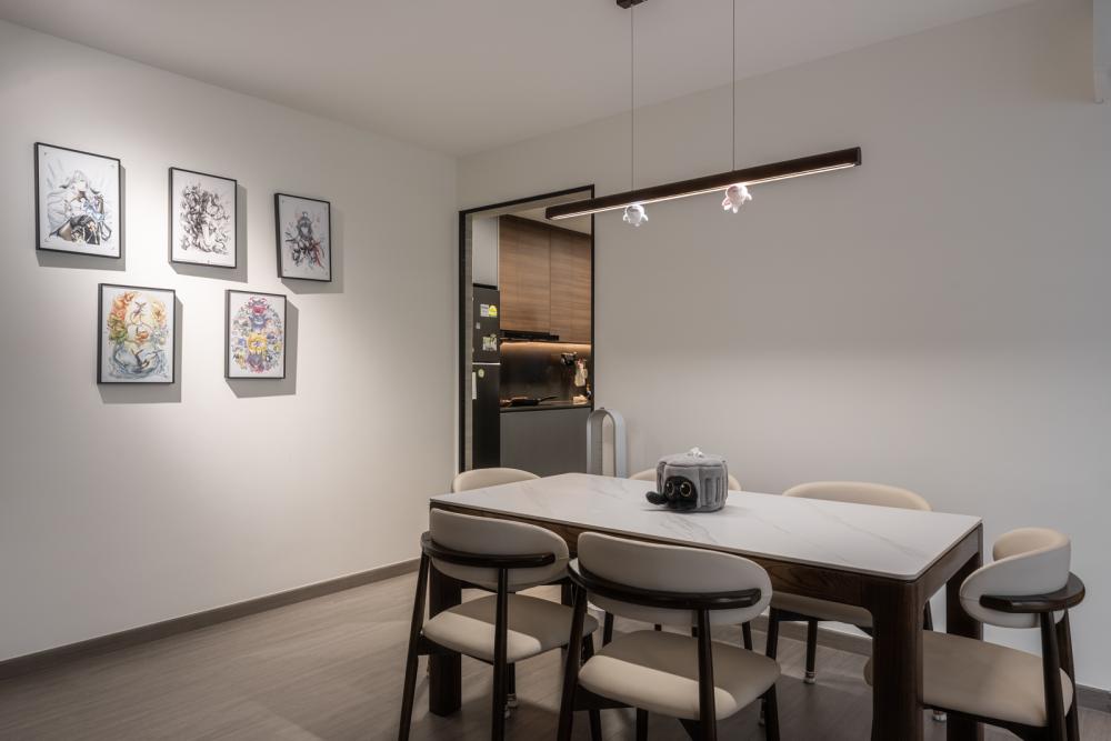 Contemporary Dining Room with Chandelier and Dining Table