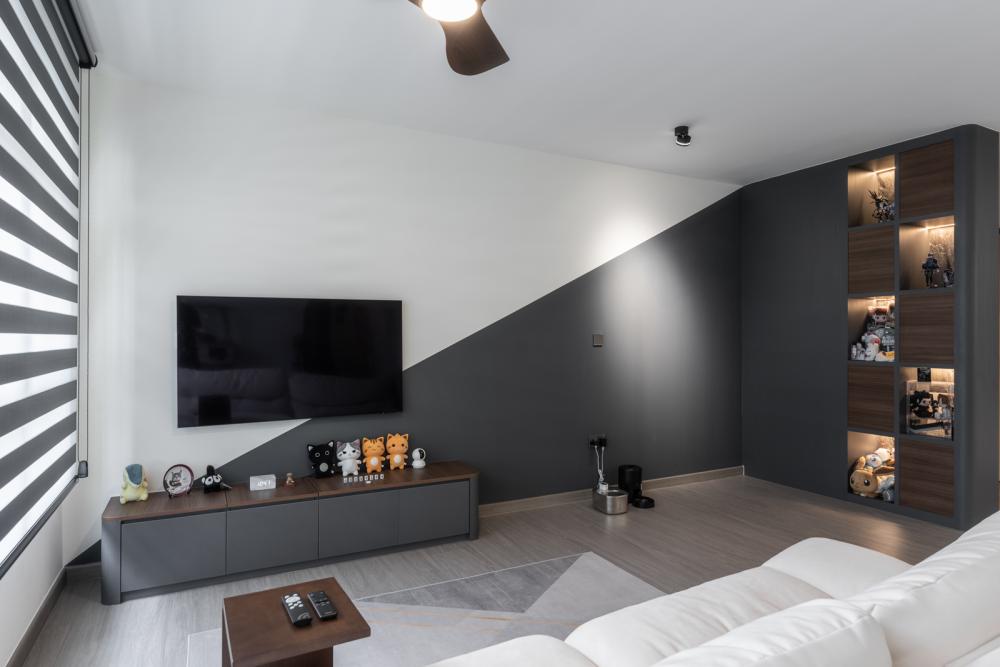 Contemporary Living Room with Vinyl Flooring and TV Console