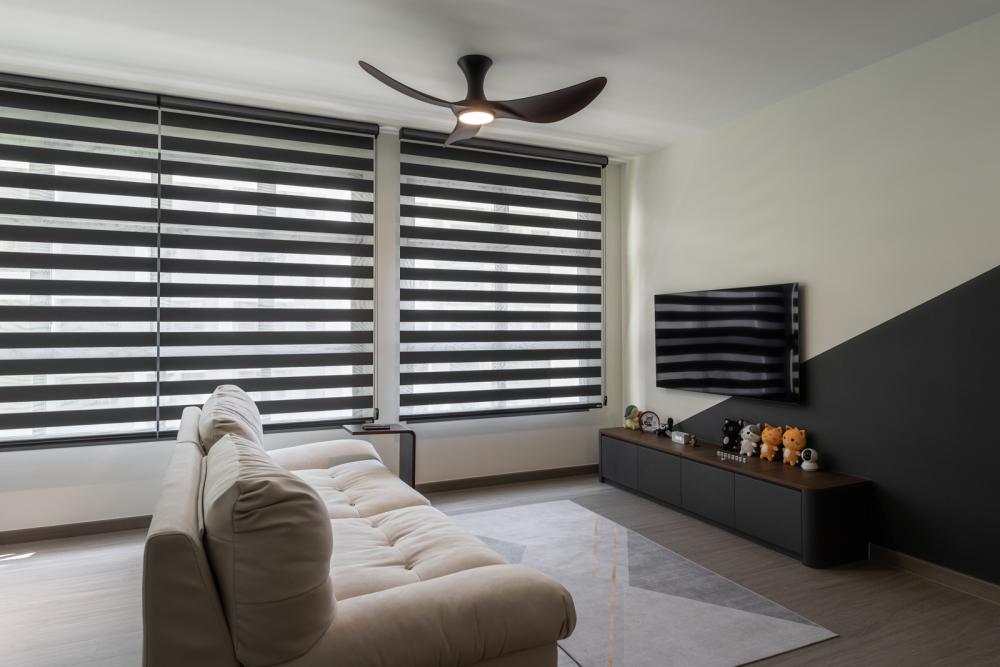 Contemporary Living Room with Vinyl Flooring and TV Console