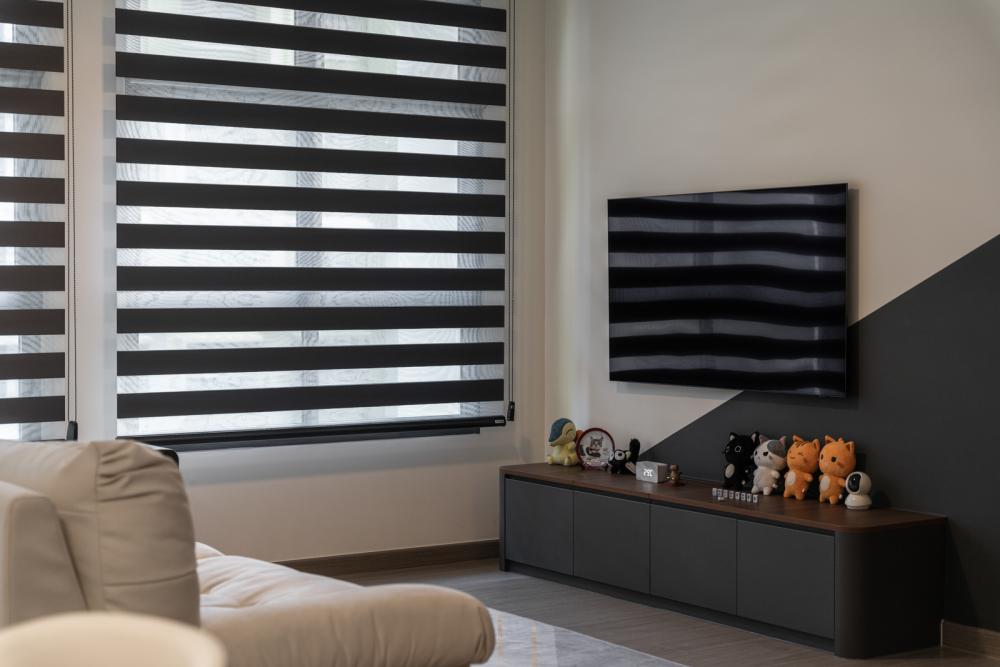 Contemporary Living Room with Vinyl Flooring and TV Console