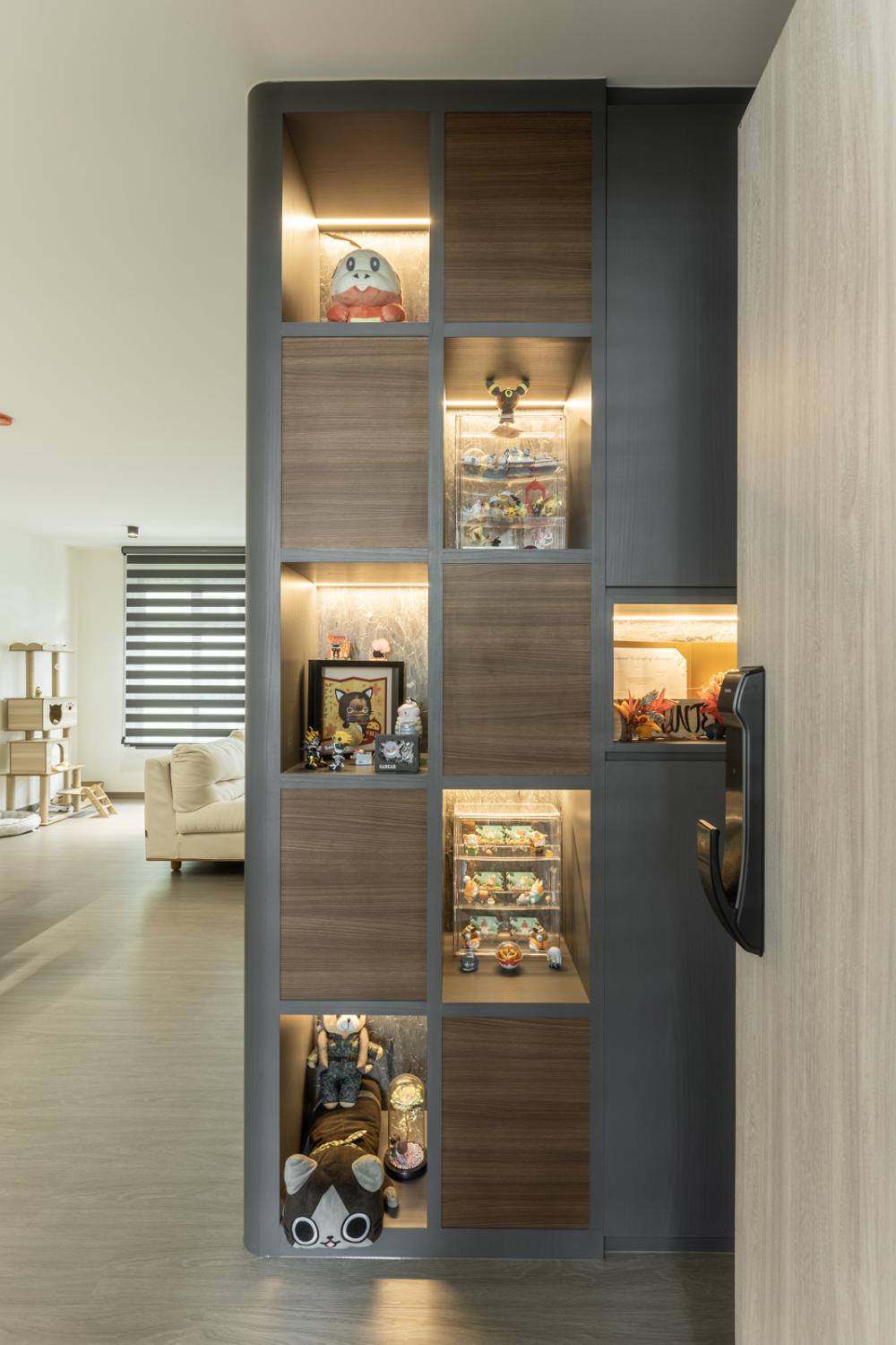 Contemporary Foyer with Artwork and Console Table