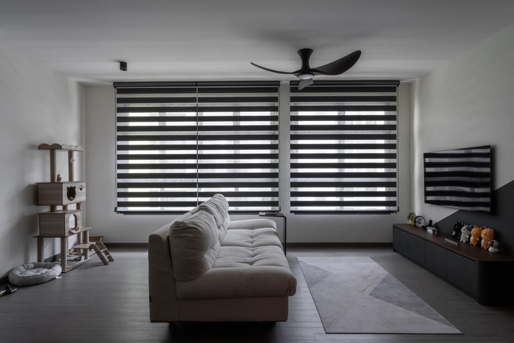 Contemporary Living Room with Vinyl Flooring and TV Console