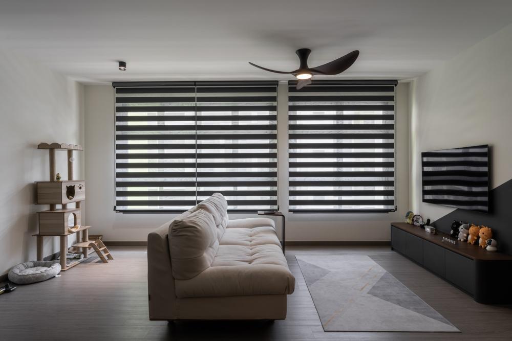 Contemporary Living Room with Vinyl Flooring and TV Console