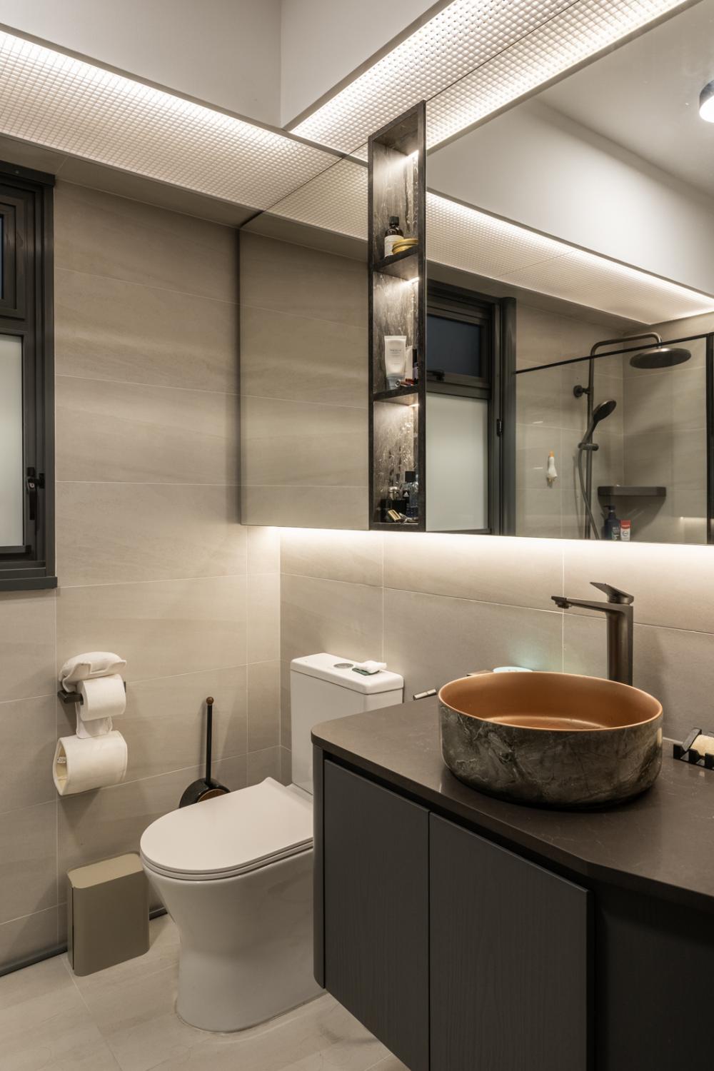 Contemporary Bathroom with Countertop and Homogeneous Tiles