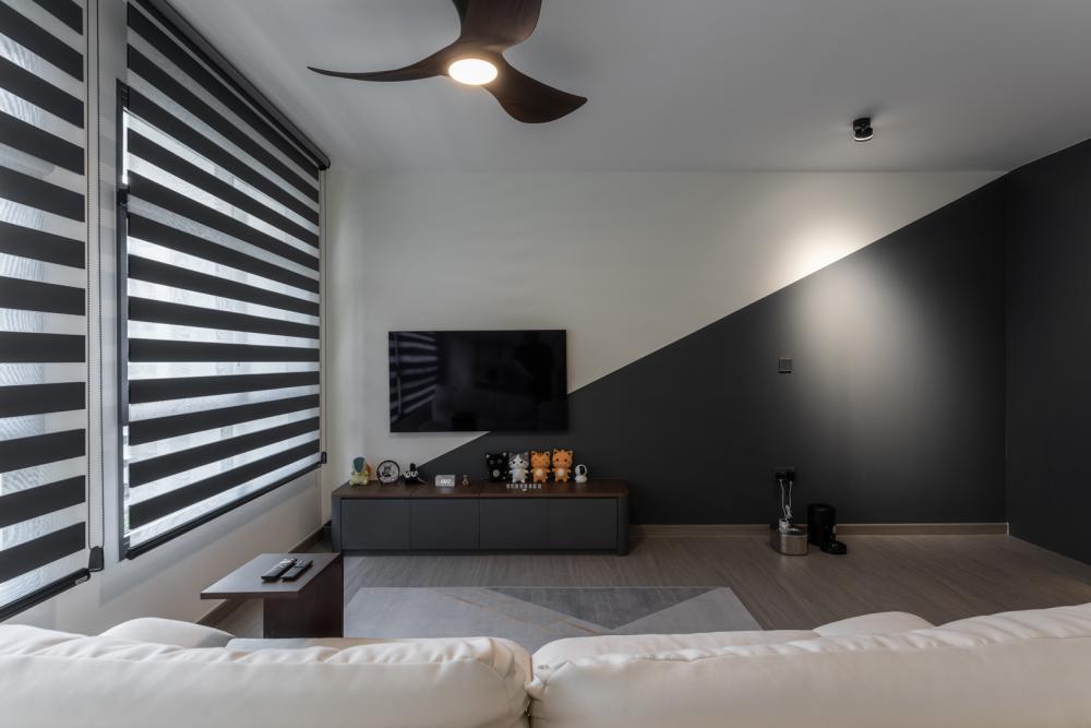 Contemporary Living Room with Vinyl Flooring and TV Console