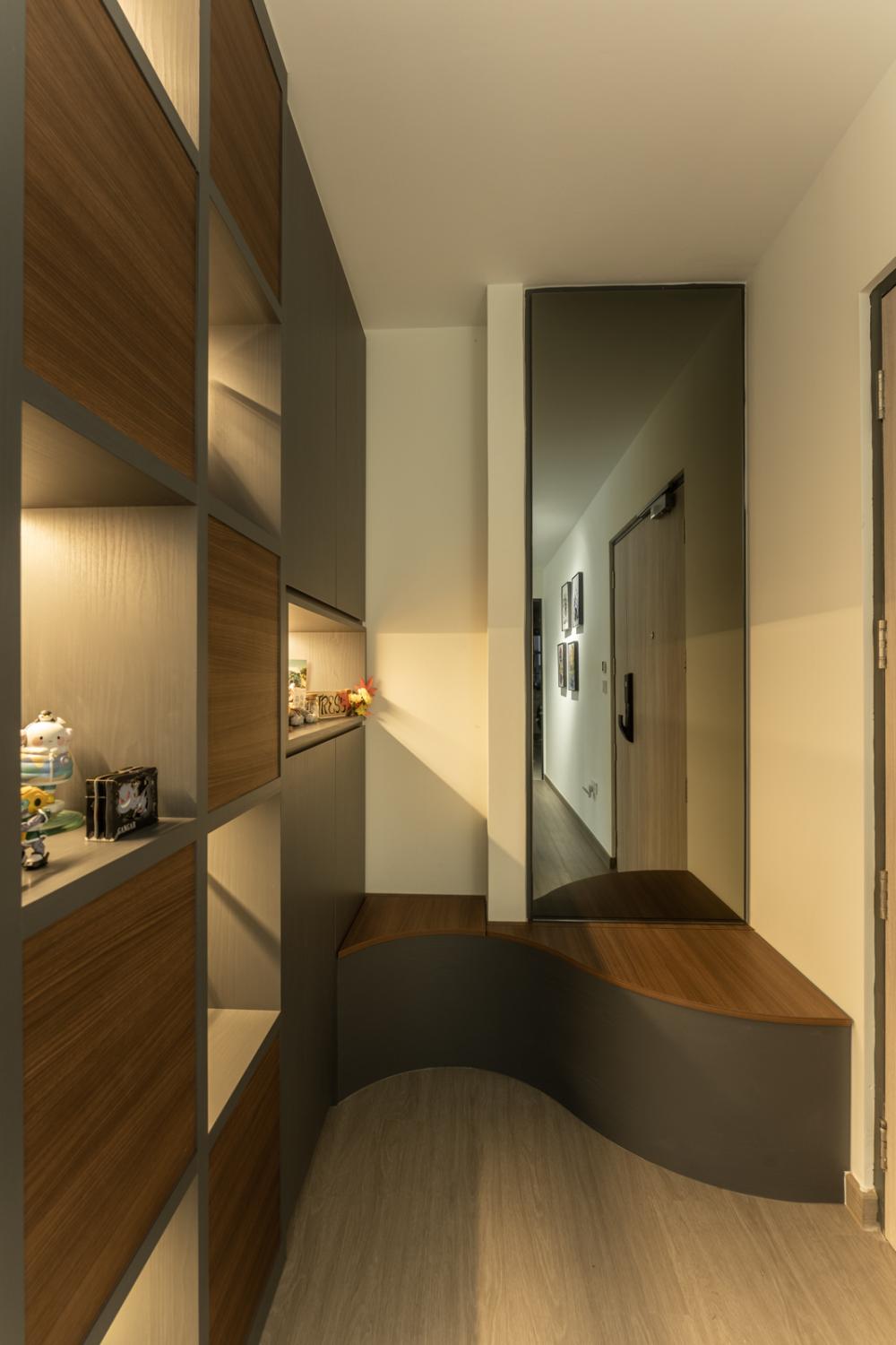 Contemporary Entryway with Mirror and Seating Bench