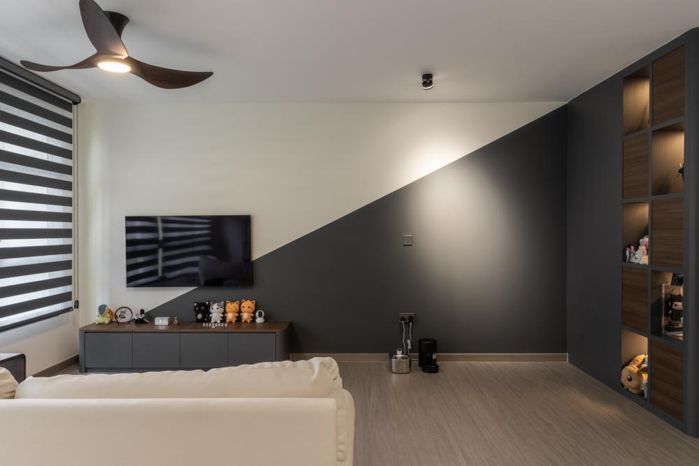 Contemporary Living Room with Vinyl Flooring and TV Console