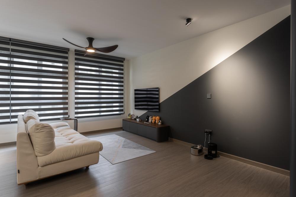 Contemporary Living Room with Vinyl Flooring and TV Console