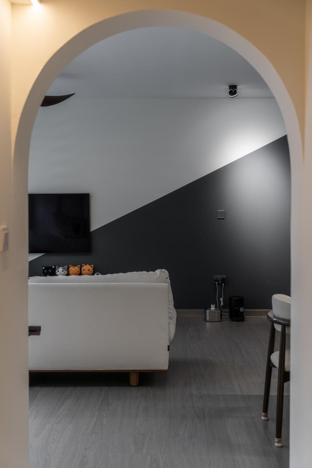 Contemporary Living Room with TV Console and Feature Wall