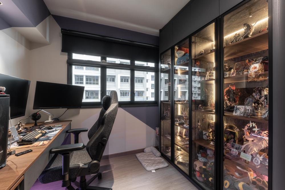Contemporary Gaming Room with TV Console and Carpet