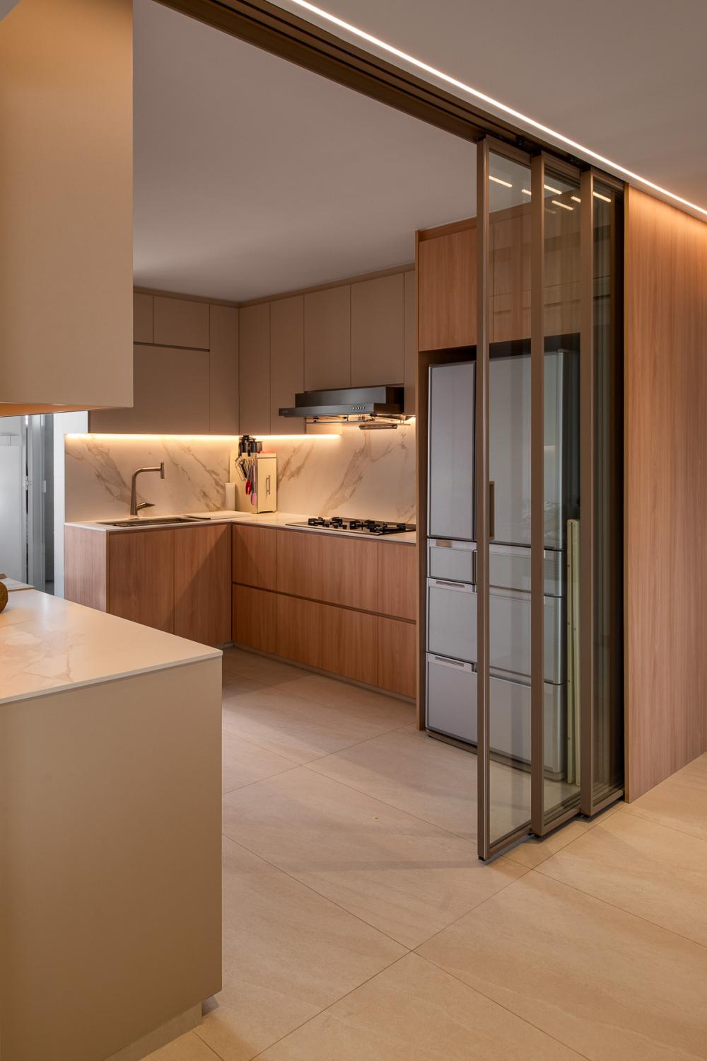 Scandinavian Kitchen with Countertop and Homogeneous Tiles