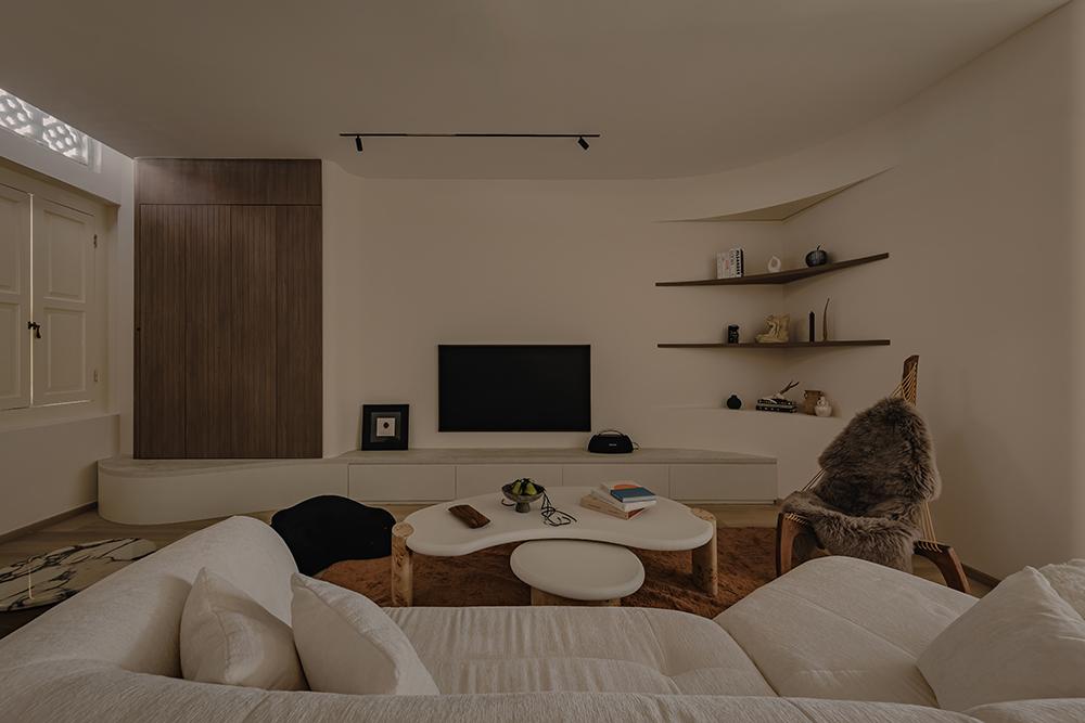Minimalist Living Room with Vinyl Flooring and TV Console
