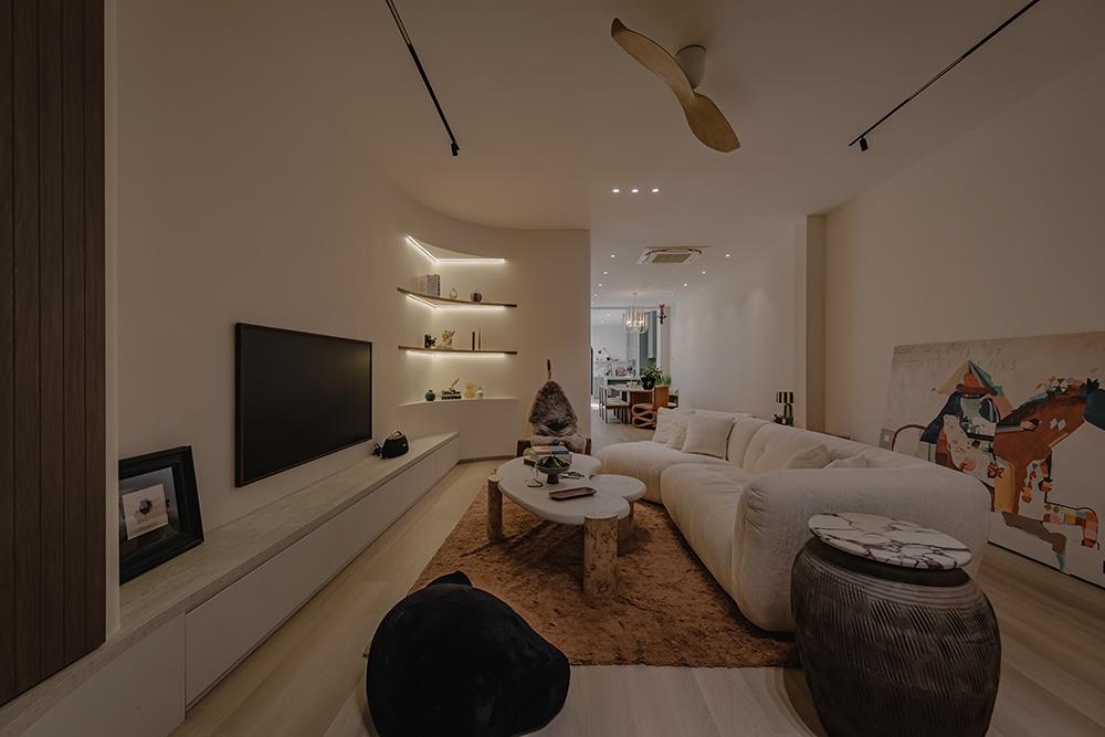 Minimalist Living Room with Vinyl Flooring and TV Console
