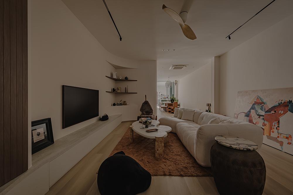 Minimalist Living Room with Vinyl Flooring and TV Console