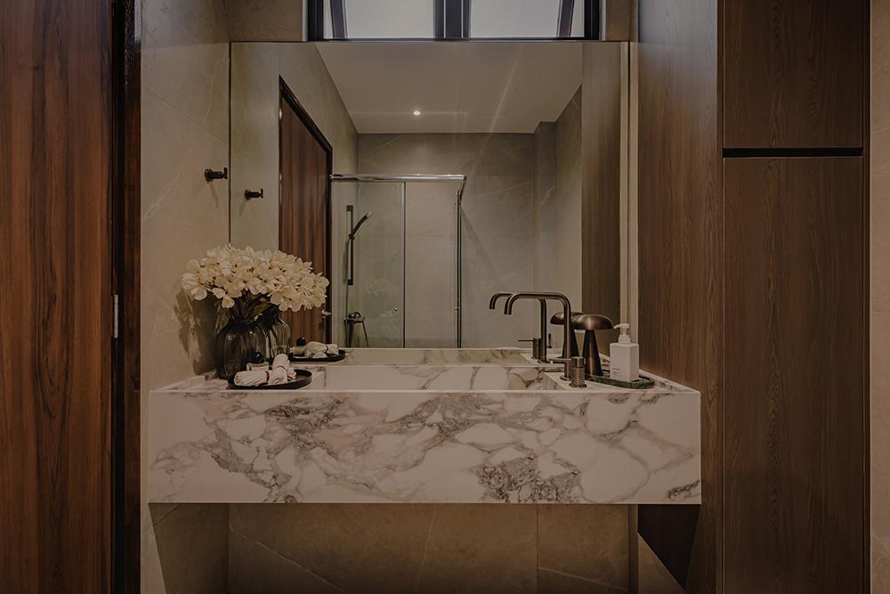 Minimalist Bathroom with Countertop and Mirror