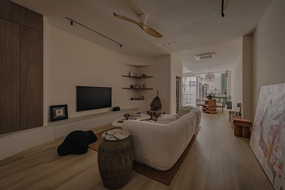 Minimalist Living Room with Vinyl Flooring and TV Console