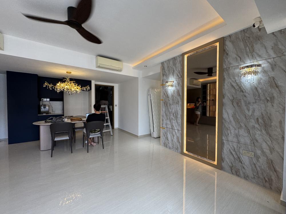 Modern Living Room with Feature Wall and Mirror