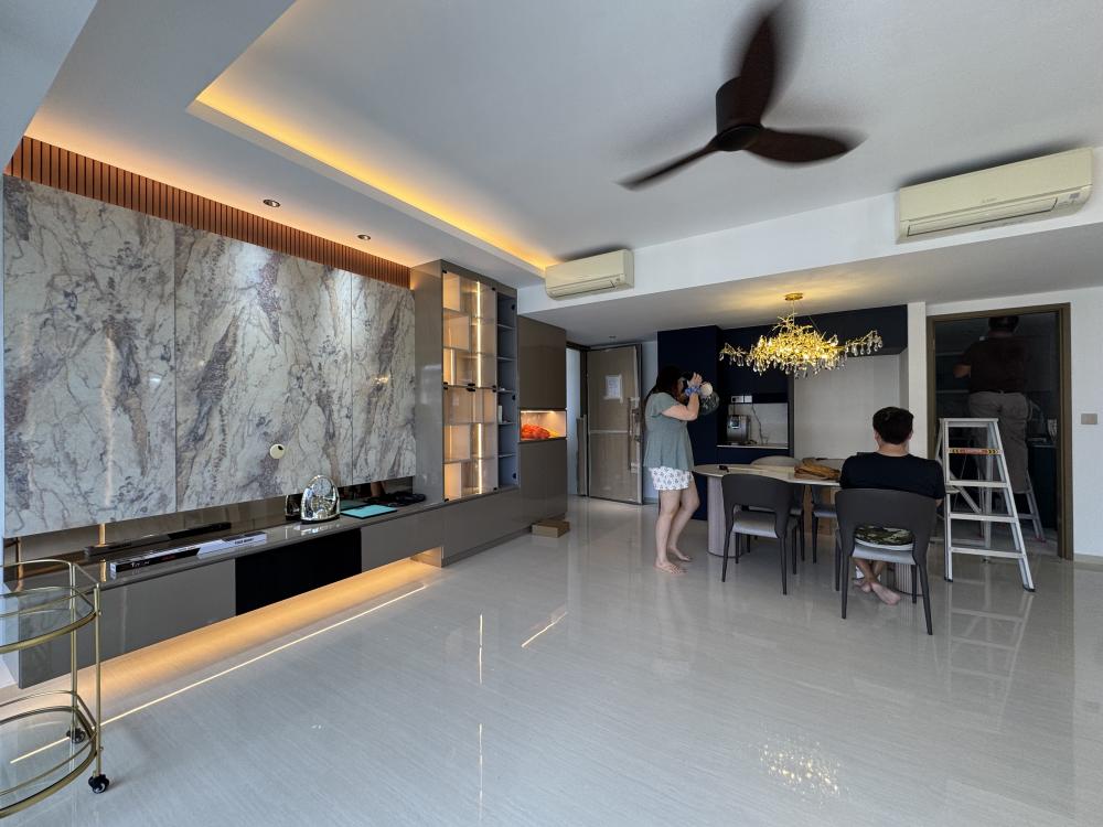 Modern Living Room with TV Console and Feature Wall