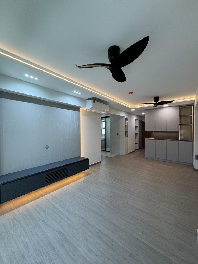 Modern Living Room with TV Console and Feature Wall