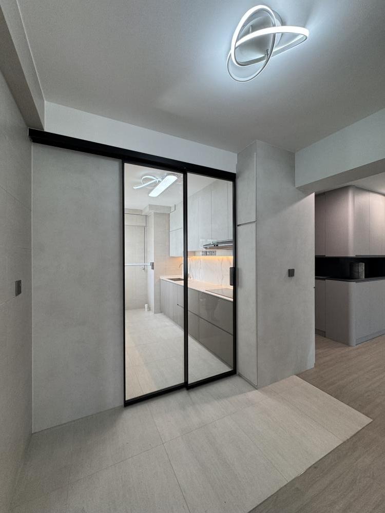 Modern Kitchen with Countertop and Glass Door