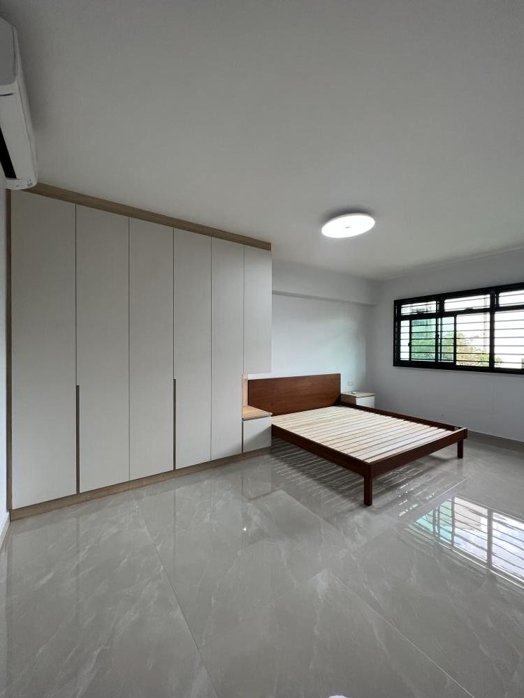 Minimalist Bedroom with Wardrobe and Bedside Table
