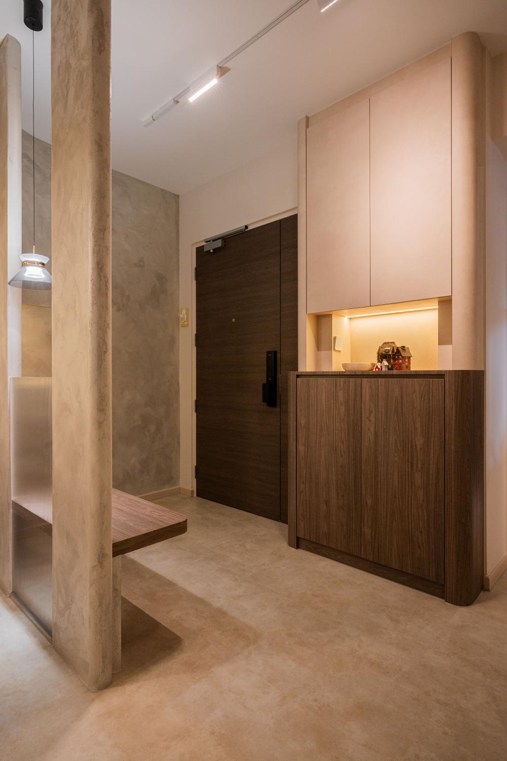 Modern Entryway with Seating Bench and Shoe Rack