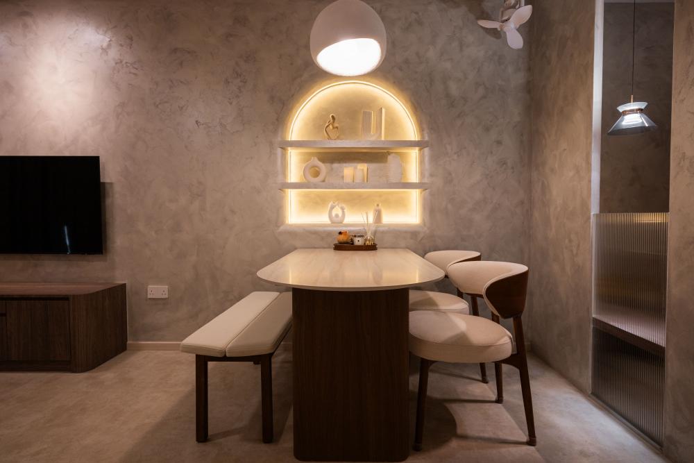 Modern Dining Room with Feature Wall and Cove Lighting