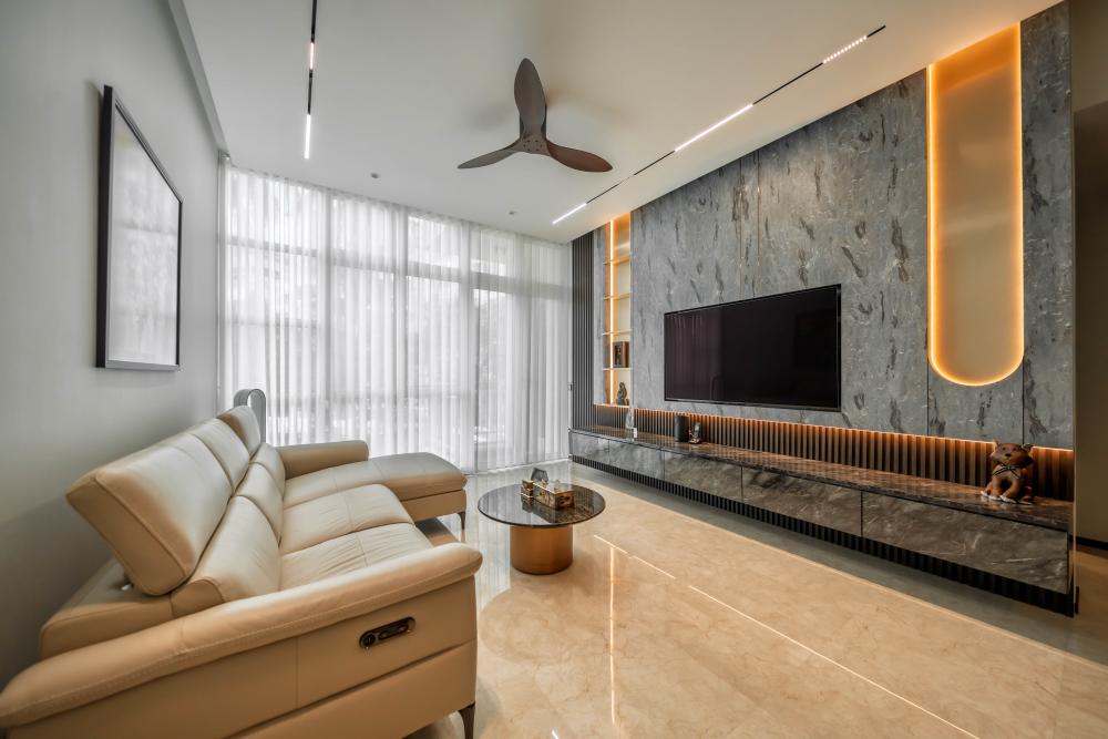 Modern Living Room with TV Console and Feature Wall