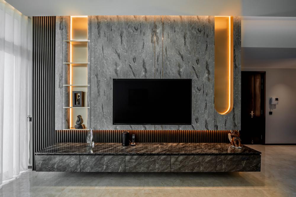 Modern Living Room with TV Console and Feature Wall