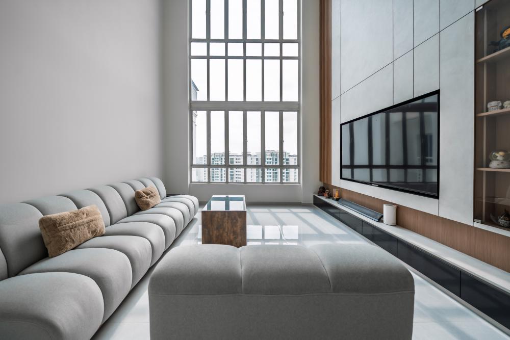 Contemporary Living Room with Cove Lighting and Sofa