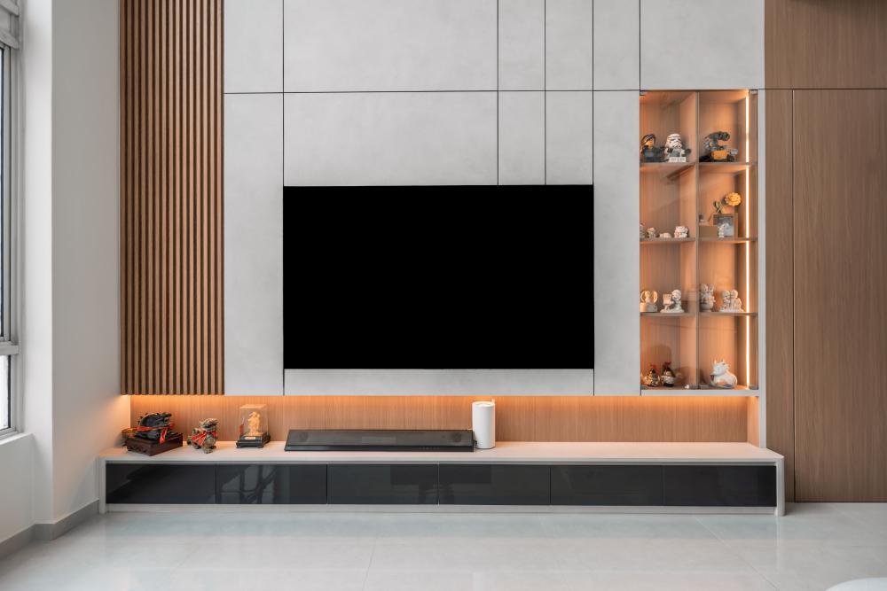 Contemporary Living Room with Feature Wall and TV