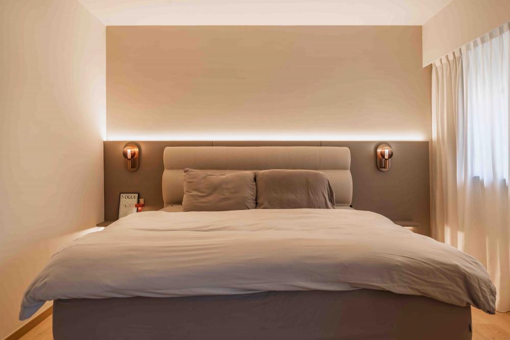 Contemporary Bedroom with Cove Lighting and Wardrobe