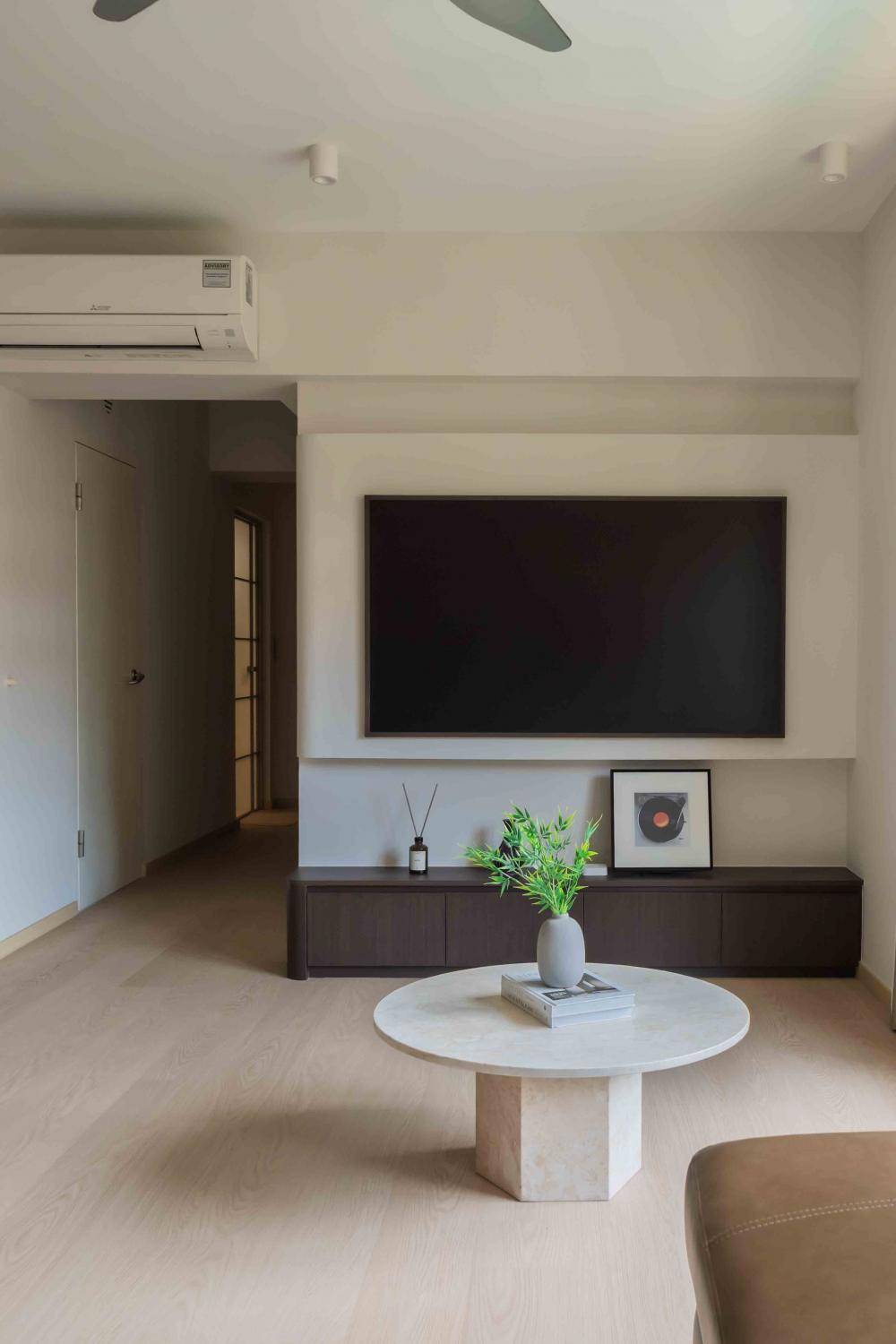 Contemporary Living Room with Vinyl Flooring and TV Console