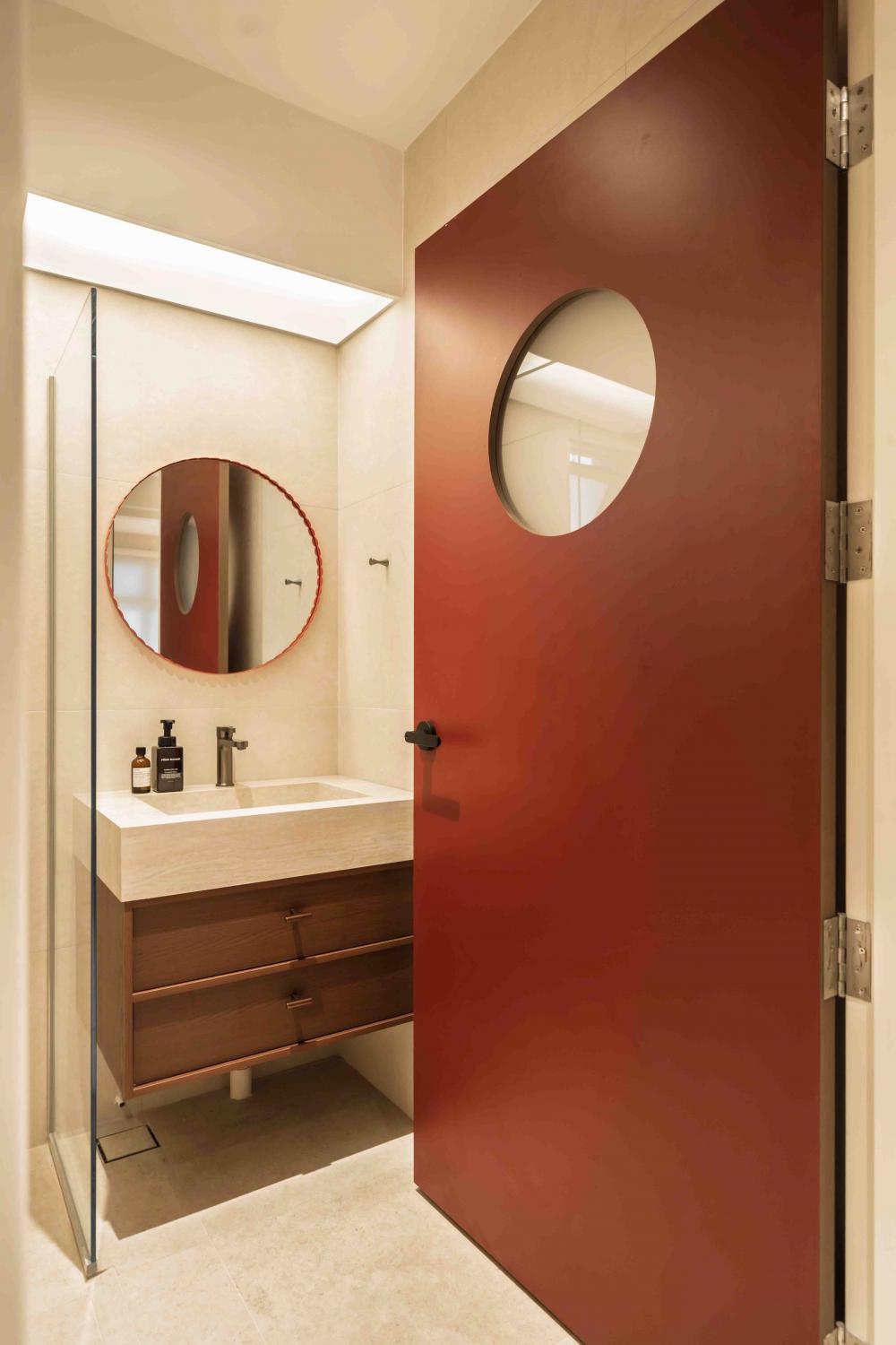 Minimalist Bathroom with Mirror and Bathroom Mirrors