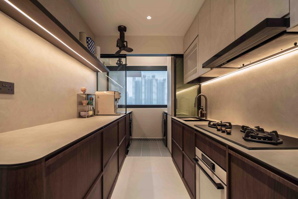 Minimalist Kitchen with Countertop and Cement Floor