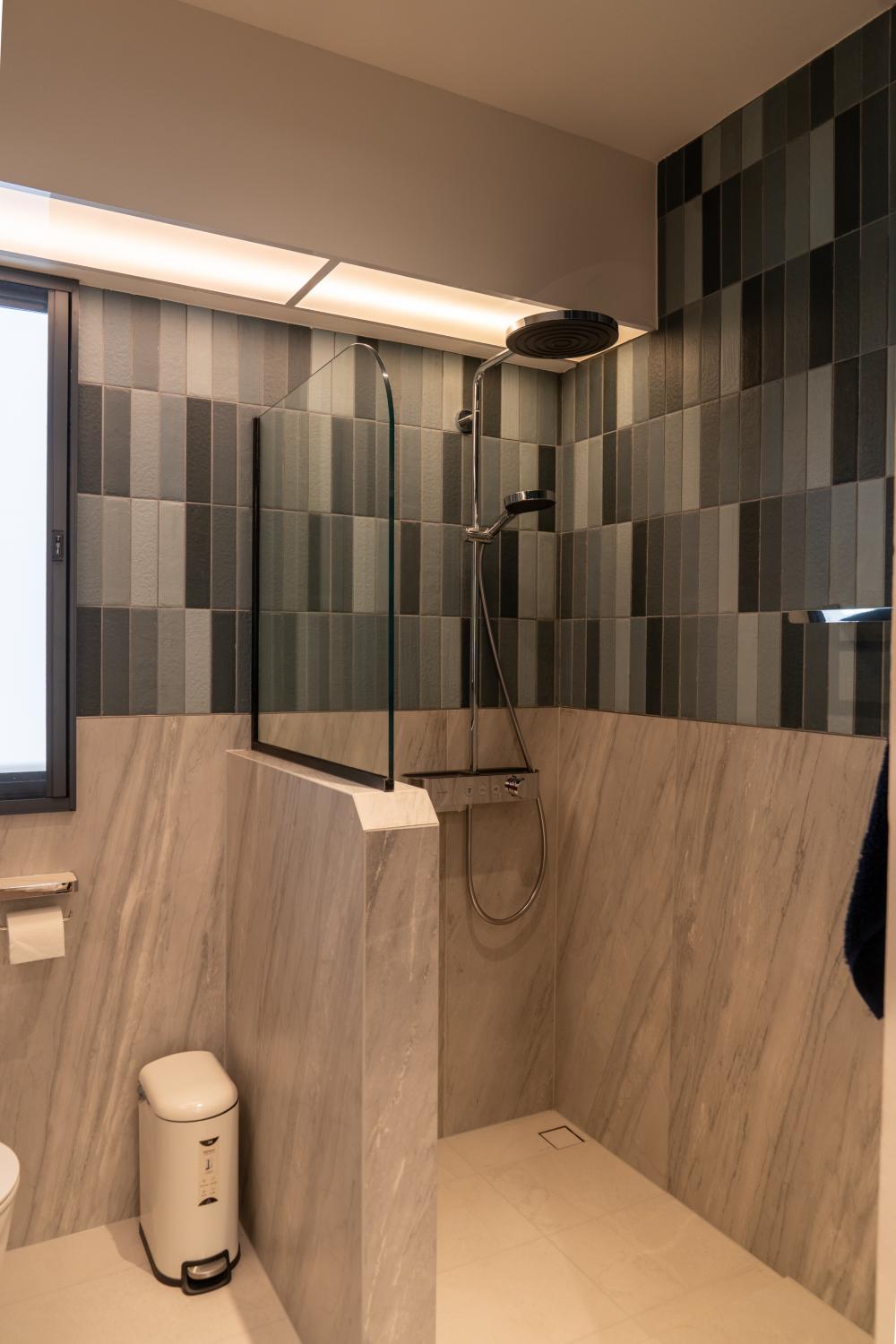 Country Bathroom with Cement Floor and Mosaic