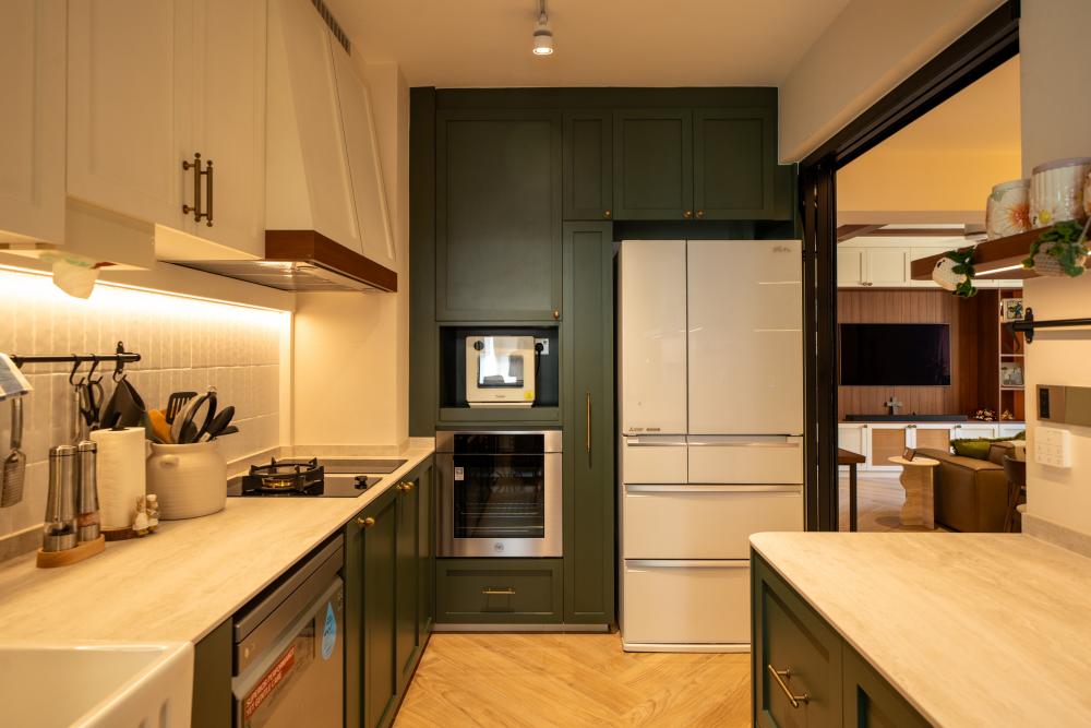 Country Kitchen with Countertop and Cupboard