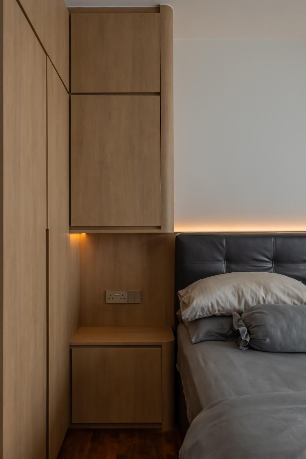Scandinavian Bedroom with Wardrobe and Bedside Table