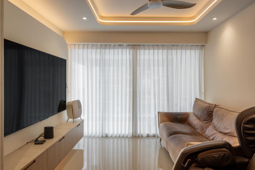 Scandinavian Living Room with TV Console and Cove Lighting