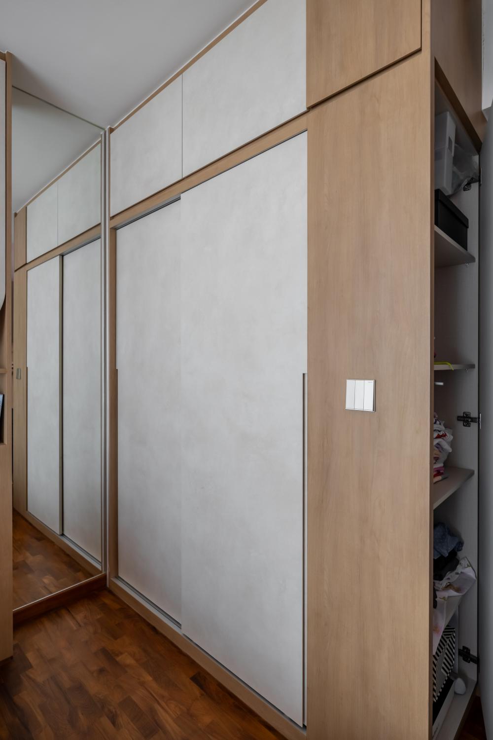 Scandinavian Bedroom with Bookshelf and Wardrobe