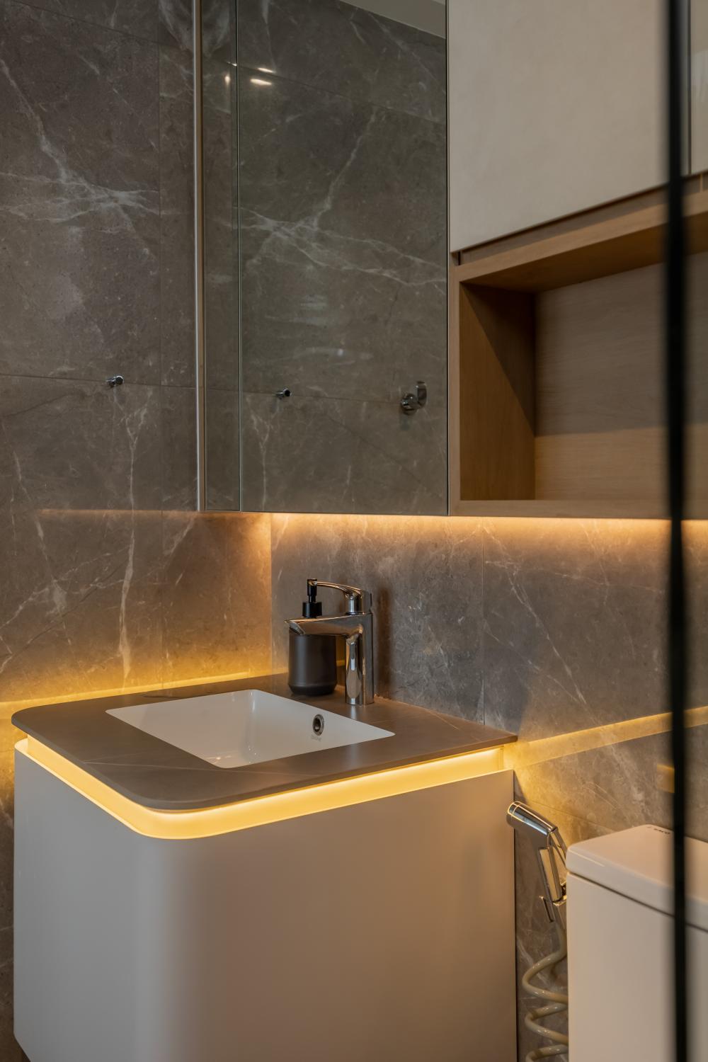 Scandinavian Bathroom with Countertop and Mirror
