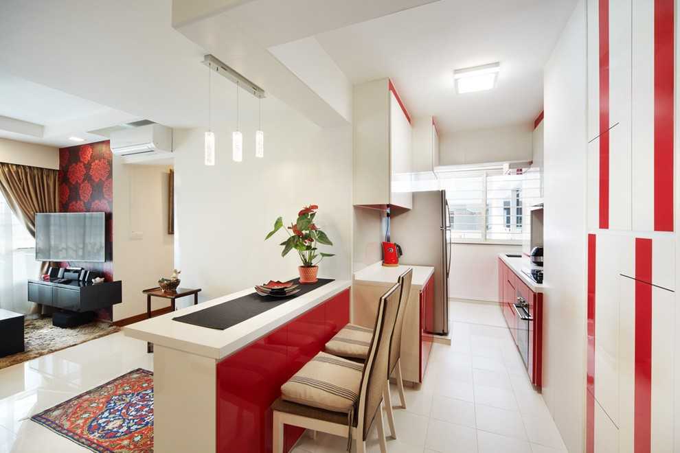 Asian Dining Room with Downlights and Dining Table