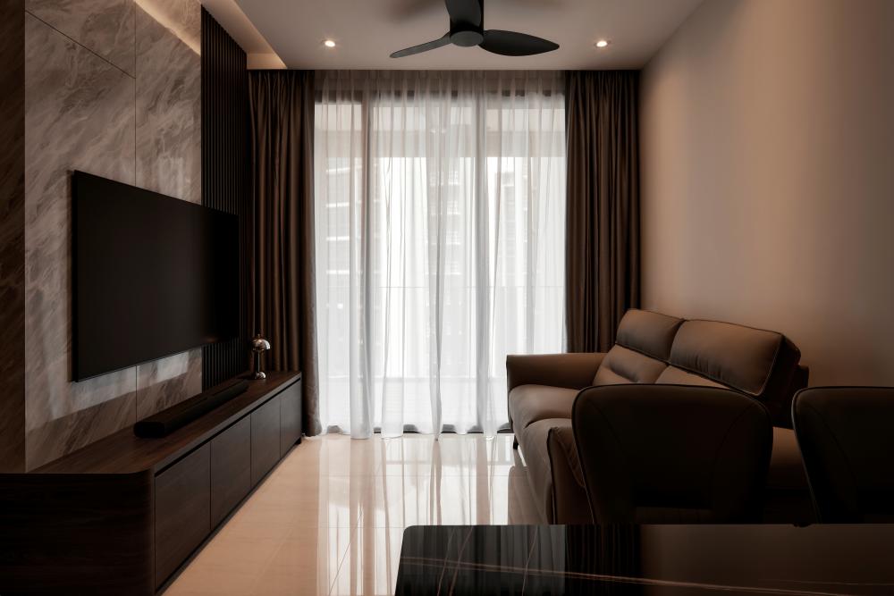 Modern Living Room with Marble Floor and TV Console