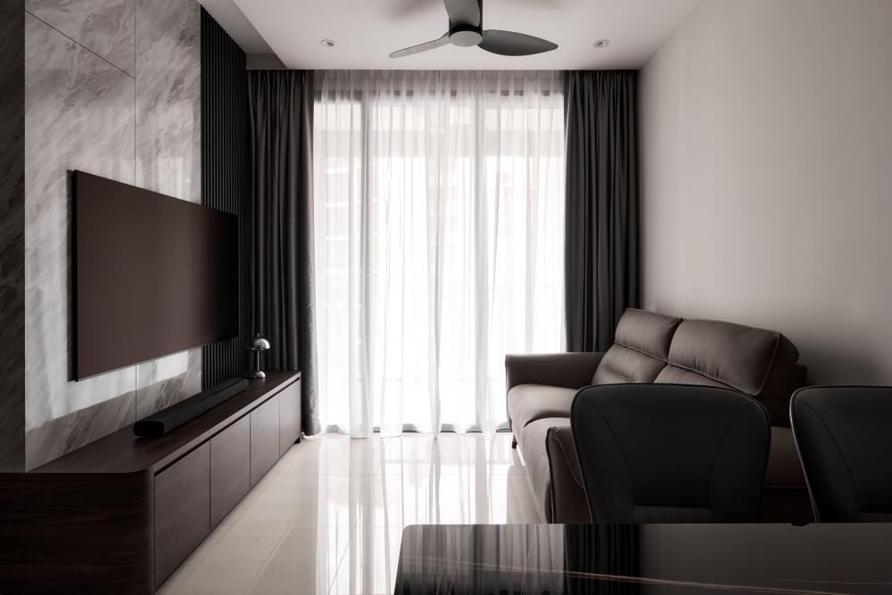 Modern Living Room with Marble Floor and Sofa